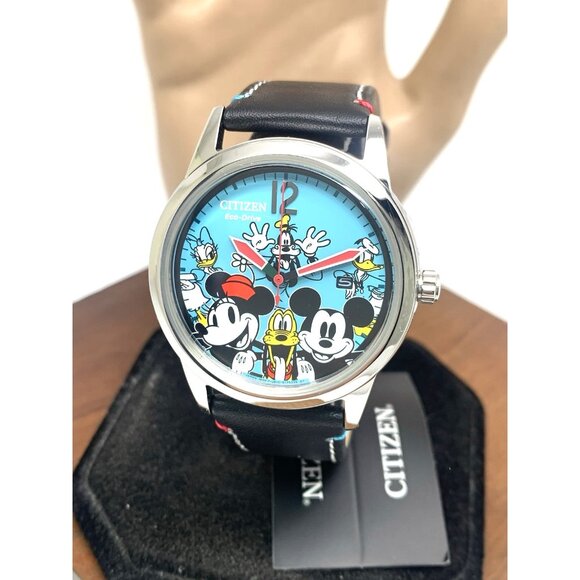 Citizen Unisex Watch AW1235-06W Eco-Drive Disney Mickey & Friends Black Leather